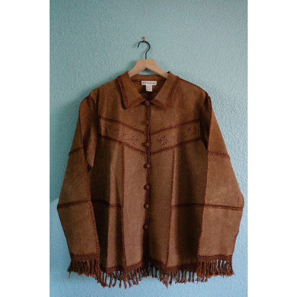 dressbarn | Suede Patchwork Fringe Jacket